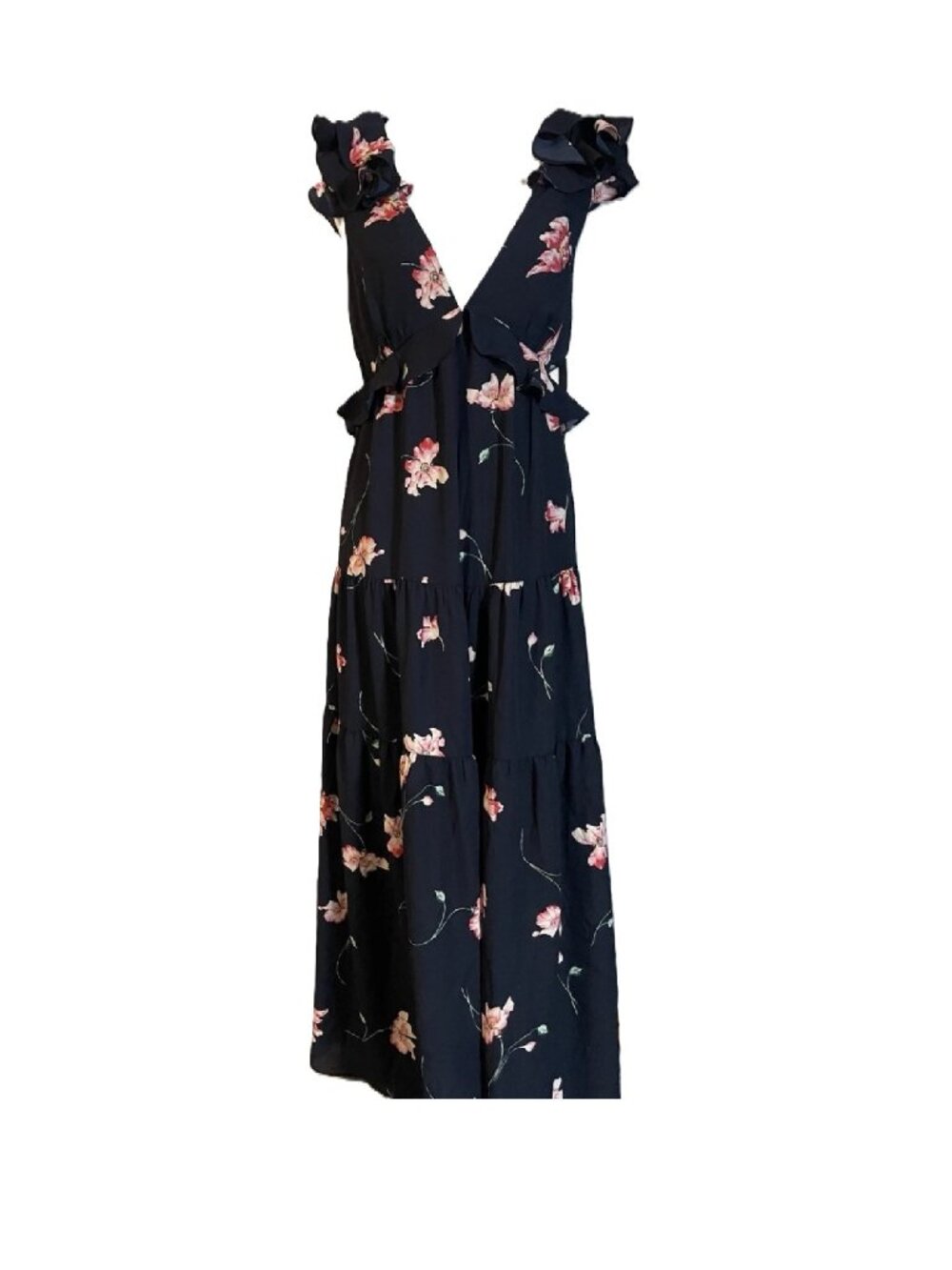 AQUA Exclusive Ruffled Tiered Floral Maxi Dress - Size: Small